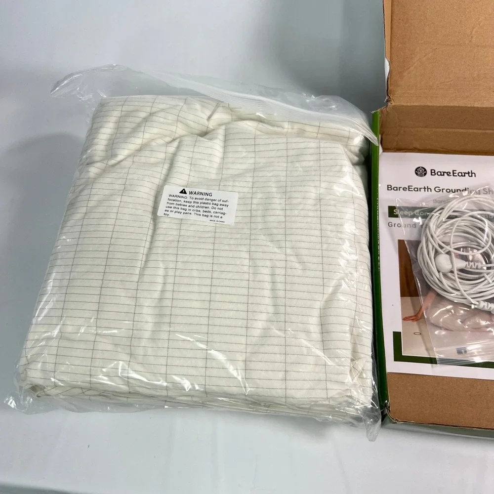 BareEarth Grounding Sheet Queen White Kit 10% Silver Cotton Earthing Bedding